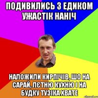 подивились з Едиком ужастік наніч Наложили кирпічів, шо на сарай, лєтню кухню і на будку тузіка хвате