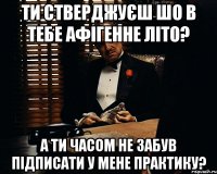 ти стверджуєш шо в тебе афігенне літо? а ти часом не забув підписати у мене практику?