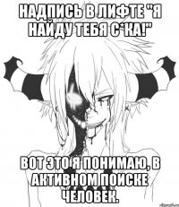 Надпись в лифте "я найду тебя с*ка!" Вот это я понимаю, В активном поиске человек.