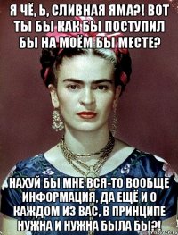 Я чё, Ь, сливная яма?! Вот ты бы как бы поступил бы на моём бы месте? Нахуй бы мне вся-то вообще информация, да ещё и о каждом из вас, в принципе нужна и нужна была бы?!