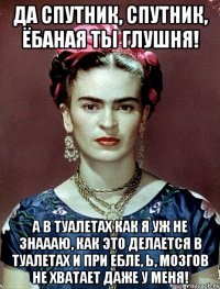 Да спутник, спутник, ёбаная ты глушня! А в туалетах как я уж не знаааю, как это делается в туалетах и при ебле, Ь, мозгов не хватает даже у меня!