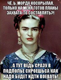 Чё, Ь, морда косорылая, только на меня готов планы захвата-то составлять?! , а тут ведь сразу в подполье скроешьса как надо будет идти воевать!