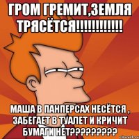 гром гремит,земля трясётся!!!!!!!!!!!! Маша в панперсах несётся , забегает в туалет и кричит бумаги НЕТ?????????