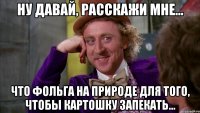 Ну давай, расскажи мне... что фольга на природе для того, чтобы картошку запекать...