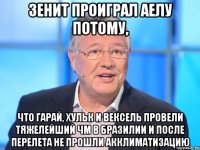 Зенит проиграл аелу потому, что Гарай, Хульк и Вексель провели тяжелейший ЧМ в Бразилии и после перелета не прошли акклиматизацию