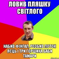 ловив пляшку світлого набив фінгал, розбив лоток яєць і три горшика баби Тамари