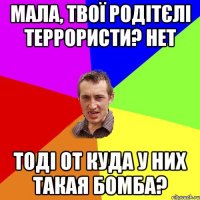 Мала, твої родітєлі террористи? Нет Тоді от куда у них такая бомба?