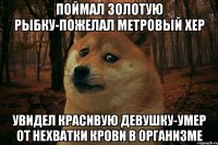 Поймал золотую рыбку-пожелал метровый хер Увидел красивую девушку-умер от нехватки крови в организме