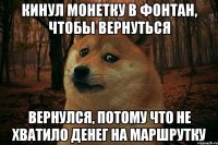 кинул монетку в фонтан, чтобы вернуться вернулся, потому что не хватило денег на маршрутку