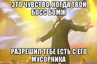 Это чувство, когда твой босс бомж Разрешил тебе есть с его мусорника