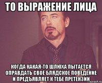 то выражение лица когда какая-то шлюха пытается оправдать своё блядское поведение и предъявляет к тебе претензии