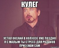 КУЛЕГ устал оксана в колхозе уже поздно я с малым ты стресс для родаков приехжай сам