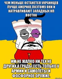 Чем меньше останется украинцев лучше америке.поэтому они и натравливают западных нп восток Им не жалко ни тех не других.а грады есть только у армии и самолёты и фосфорное оружие.