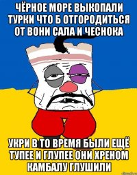 Чёрное море выкопали турки что б отгородиться от вони сала и чеснока Укри в то время были ещё тупее и глупее они хреном камбалу глушили