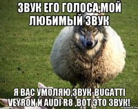 звук его голоса,мой любимый звук я вас умоляю,звук-Bugatti Veyron и Audi R8 ,вот это звук!