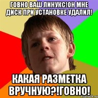 Говно ваш линукс!Он мне диск при установке удалил! Какая разметка вручную?!Говно!