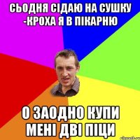 Сьодня сідаю на сушку -Кроха я в пікарню О заодно купи мені дві піци