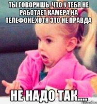 Ты говоришь, что у тебя не работает камера на телефоне,хотя это не правда не надо так....