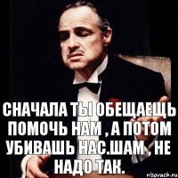 Сначала ты обещаещь помочь нам , а потом убивашь нас.Шам , не надо так.