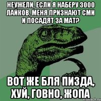 Неужели, если я наберу 3000 лайков, меня признают СМИ и посадят за мат? Вот же бля пизда, хуй, говно, жопа