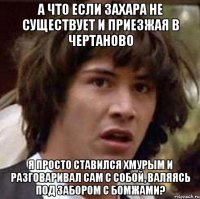 А что если Захара не существует и приезжая в Чертаново я просто ставился хмурым и разговаривал сам с собой, валяясь под забором с бомжами?