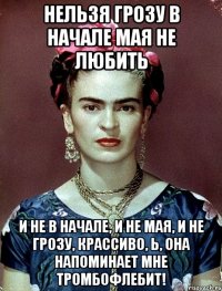 Нельзя грозу в начале мая не любить и не в начале, и не мая, и не грозу, крассиво, Ь, она напоминает мне тромбофлебит!