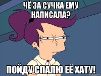 Чё за сучка ему написала? Пойду спалю её хату!