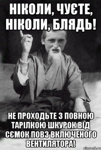 Ніколи, чуєте, ніколи, блядь! Не проходьте з повною тарілкою шкурок від сємок повз включеного вентилятора!