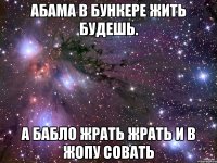 Абама в бункере жить будешь. А бабло жрать жрать и в жопу совать