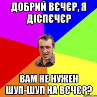 Добрий вєчєр, я діспєчєр Вам не нужен шуп-шуп на вєчєр?