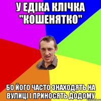 у едіка клічка "кошенятко" бо його часто знаходять на вулиці і приносять додому