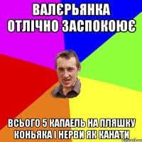 валєрьянка отлічно заспокоює всього 5 капаель на пляшку коньяка і нерви як канати