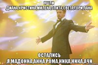 Ушли ,Диана,кристина,милена,элита,света,тори,лана остались ,я,мадонна,анна,рома,ника,ника,ачи