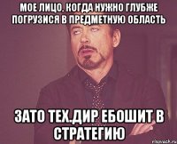 мое лицо, когда нужно глубже погрузися в предметную область Зато тех.дир ебошит в стратегию