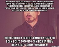 желаю тебе счастья,здоровья всего наилучшего море удачи и дачу у моря что бы ты не расстраивал своих родителей всегда оставался таким же веселым и радостным всего-всего и самого-самого удачи во всем всего того,что сам пожелаешь всех благ всего-всего и самого-самого удачи во всем всего того,что сам пожелаешь всех благ С Днем Рождения!