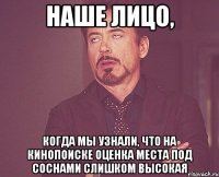 Наше лицо, когда мы узнали, что на кинопоиске оценка места под соснами слишком высокая