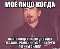 Моё лицо когда на страницах наших девушек указаны реальные моб. номера и логины скайпа