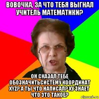 Вовочка, за что тебя выгнал учитель математики? Он сказал тебе обозначитьсистему координат XYZ? А ты что написал? Ху знает что это такое?