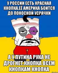 У россии есть красная кнопка.её америка боится до поносной усрачки А у путина рука не дрогнет.кнопка всем кнопкам кнопка