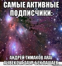 Самые активные подписчики: Андрей Тимаков Arai Alibekova Заур-бек Пашаев