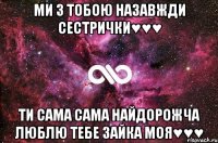 ми з тобою назавжди сестрички♥♥♥ ти сама сама найдорожча люблю тебе зайка моя♥♥♥