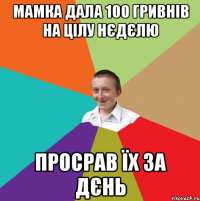 мамка дала 100 гривнів на цілу нєдєлю просрав їх за дєнь