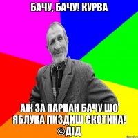 Бачу, Бачу! Курва Аж за паркан бачу шо яблука пиздиш скотина! ©Дід