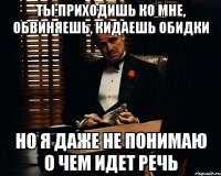 ТЫ ПРИХОДИШЬ КО МНЕ, ОБВИНЯЕШЬ, КИДАЕШЬ ОБИДКИ НО Я ДАЖЕ НЕ ПОНИМАЮ О ЧЕМ ИДЕТ РЕЧЬ