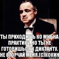 ТЫ приходишь ко мне на практику, но ты не готовишься к диктанту. не огорчай меня.(с)Кокин