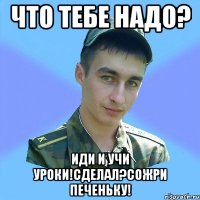 Что тебе надо? ИДИ И УЧИ УРОКИ!Сделал?СОЖРИ ПЕЧЕНЬКУ!