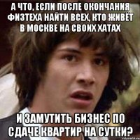 а что, если после окончания физтеха найти всех, кто живёт в москве на своих хатах и замутить бизнес по сдаче квартир на сутки?