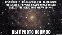 ярославль, углич, рыбинск, ростов, мышкин, переславль, гаврилов ям, данилов, большое село, тутаев, пошехонье, некрасовское. вы просто космос