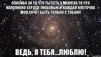 Спасибо за то,что ты есть у меня!за то,что наполнено сердце любовью,и каждая клеточка моя,хочет быть только с тобою! Ведь, я тебя...люблю!