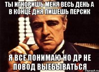 ты игноришь меня весь день а в конце дня пишешь персик я все понимаю но др не повод выебываться
